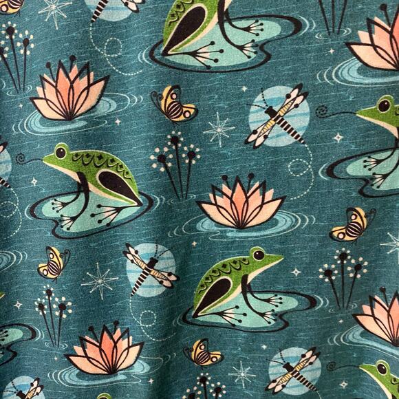 Princess Awesome Frog Pond Dress 32-34 Teal Lotus Frog Print Pockets plus size - Picture 8 of 9
